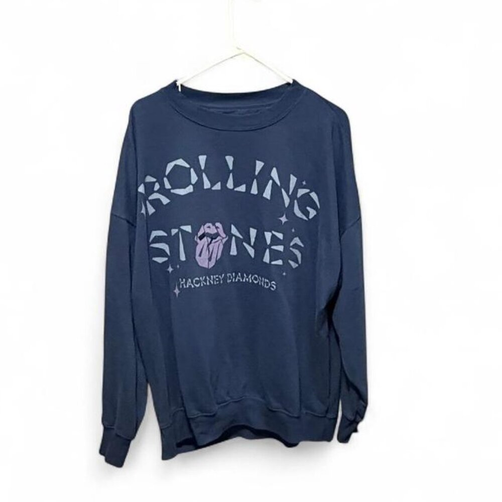 American Eagle Outfitters Women's Rolling Stones Long Sleeve Sweatshirt Blue L